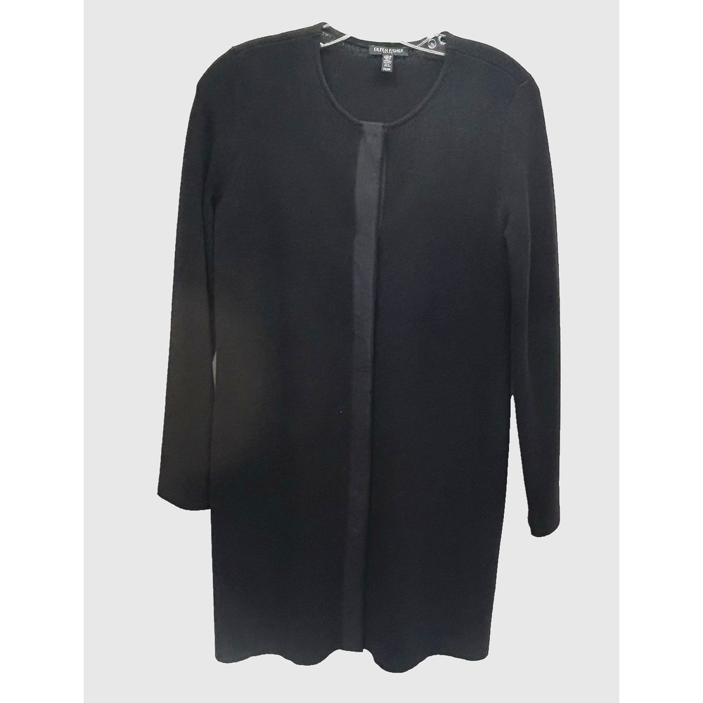 Eileen Fisher Women's Black PS Snap Button Wool Sweater Jacket (E5)